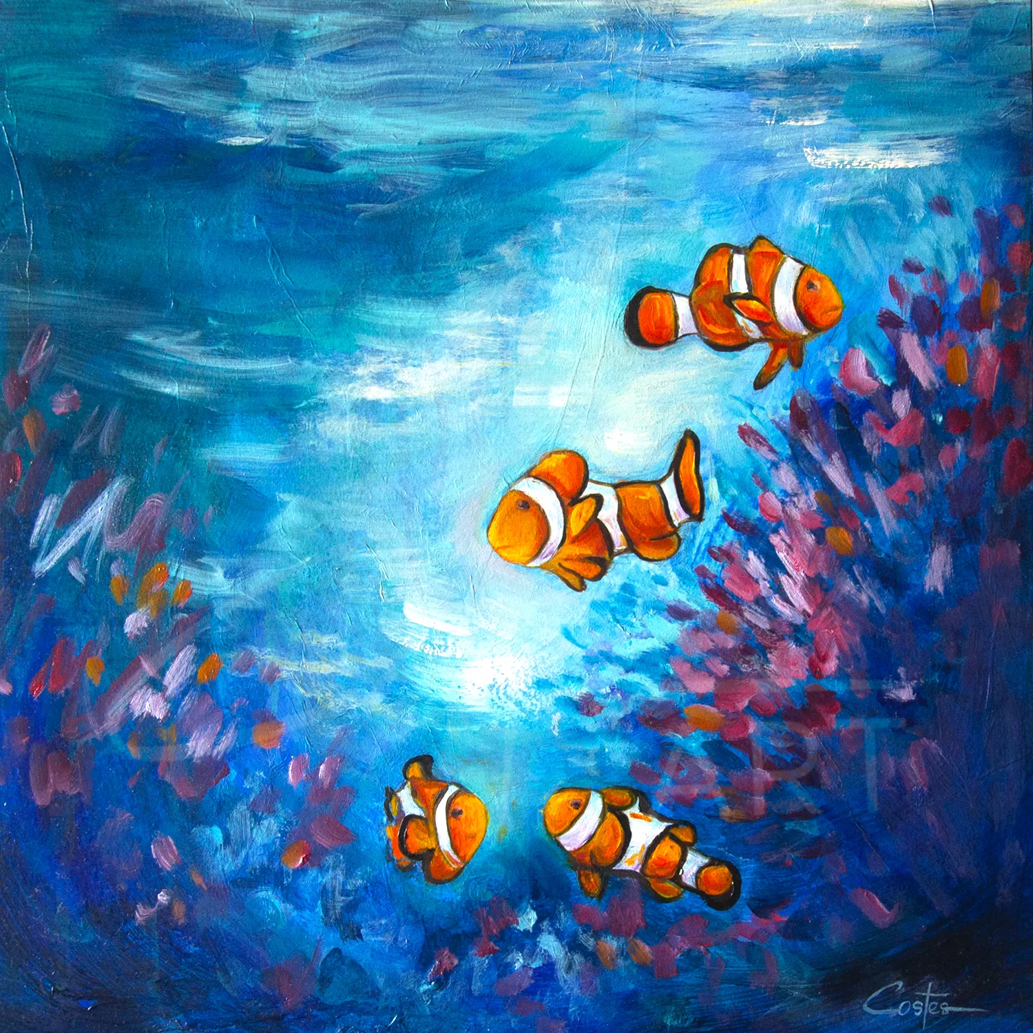 Poissons, 30x30cm (sur bois)