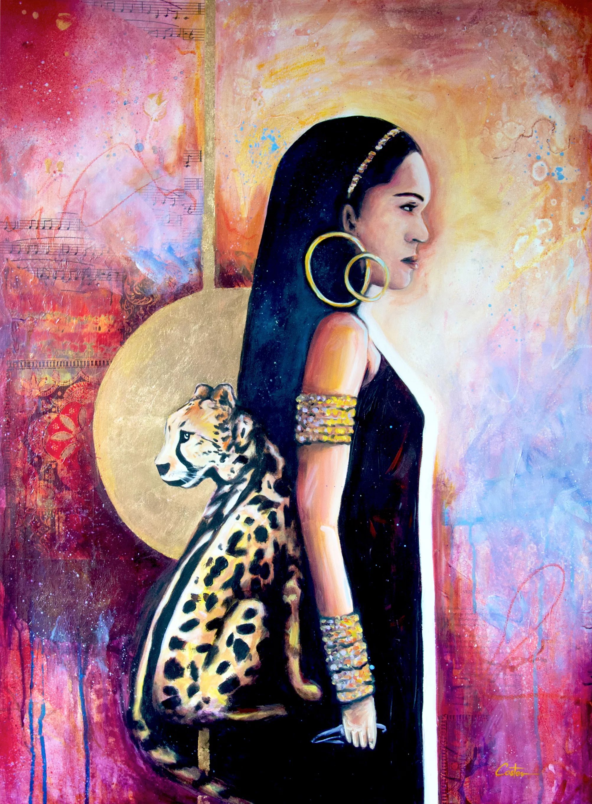 Femme au Félin, 81x60cm